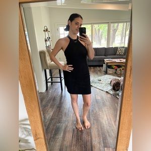 Super flattering high neck little black dress